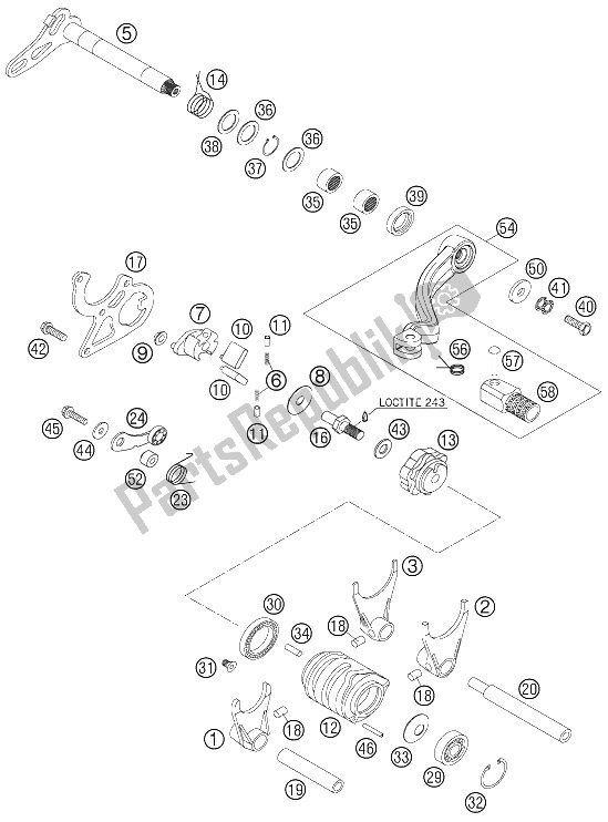 All parts for the Shifting Mechanism of the KTM 125 SX Tyla Rattray Europe 2005