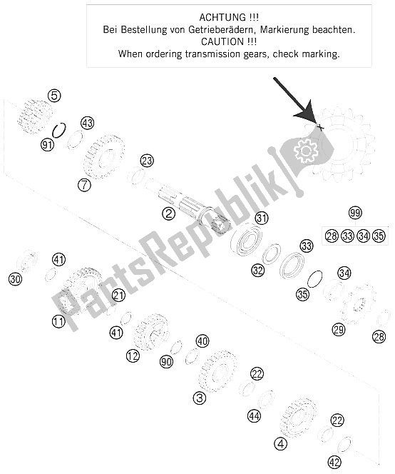 All parts for the Transmission Ii - Countershaft of the KTM 125 EXC Europe 2015