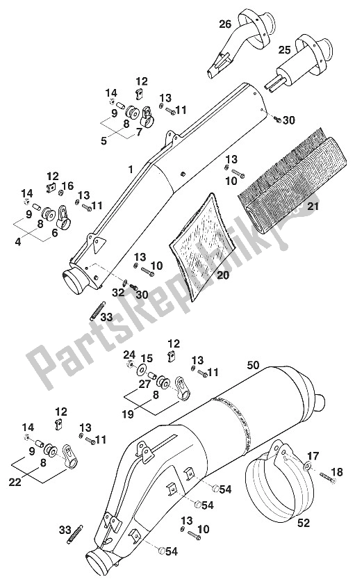 All parts for the Silencer Exc,egs '96 of the KTM 400 EGS WP 30 KW 11 LT Viol Europe 1996