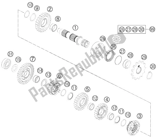 All parts for the Transmission Ii - Countershaft of the KTM 250 EXC Australia 2014