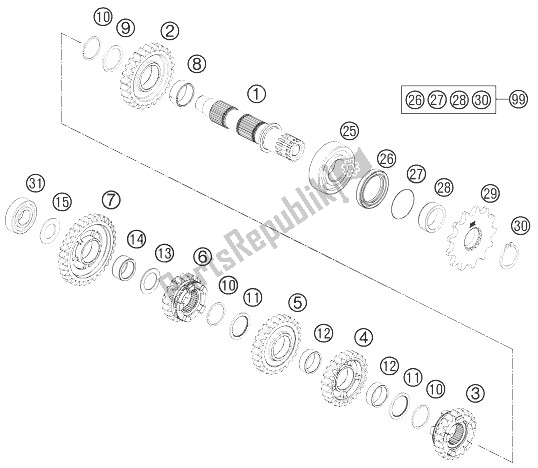 All parts for the Transmission Ii - Countershaft of the KTM 250 XC W USA 2014