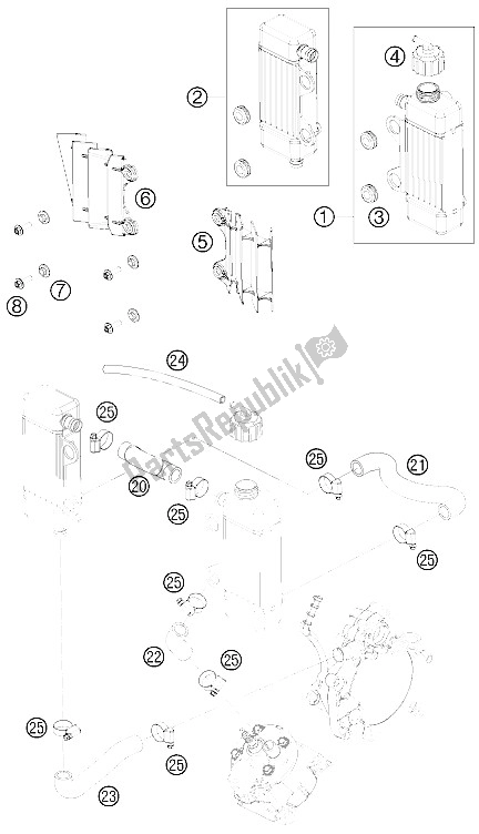 All parts for the Cooling System of the KTM 50 SX Mini Europe 2011