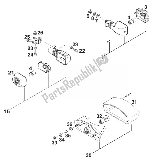 Todas las partes para Luz Intermitente, Luz Trasera Duke '95 de KTM 125 Sting 98 Europe 1998