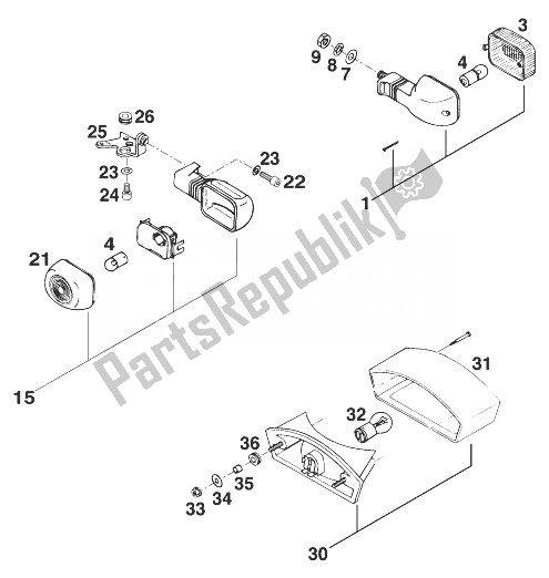 Todas las partes para Luz Intermitente, Luz Trasera Duke '95 de KTM 640 Duke E Europe 1998