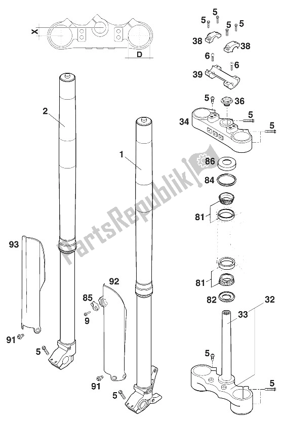 Tutte le parti per il Forcella Anteriore - Stelo Sterzo Usdd43 Wp 125/200 '2000 del KTM 125 EXC Europe 2000