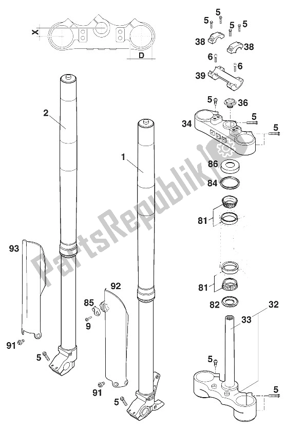 Tutte le parti per il Forcella Anteriore - Stelo Sterzo Usdd43 Wp 125/200 '2000 del KTM 125 SX Europe 2000