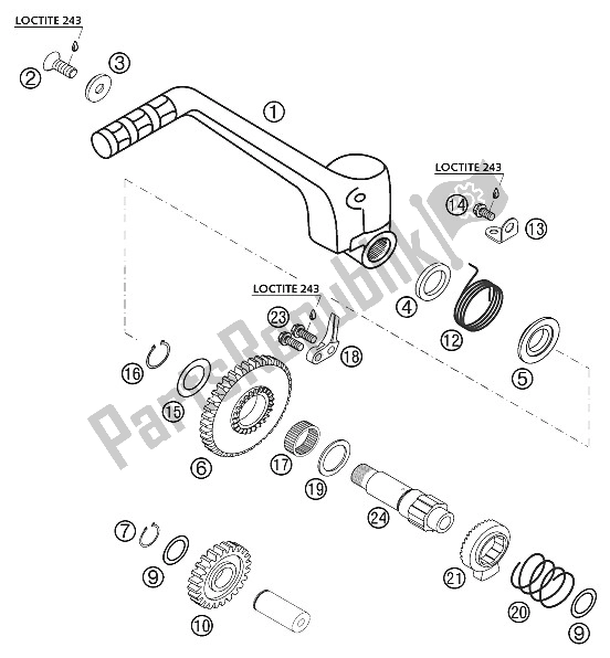 All parts for the Kick Starter of the KTM 250 EXC Factory Europe 2005