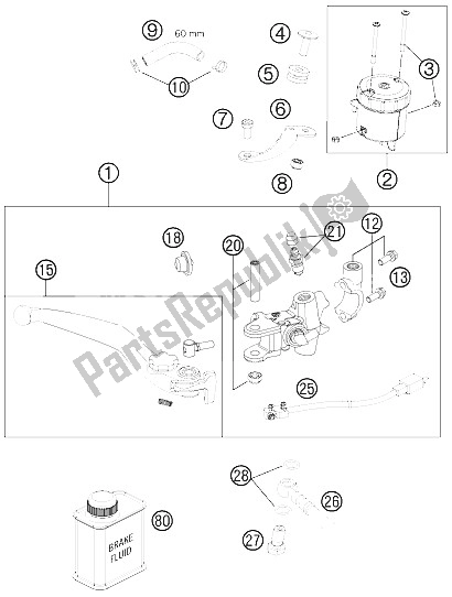 All parts for the Hand Break Cylinder of the KTM 990 SM T Black ABS Spec Edit Brazil 2011