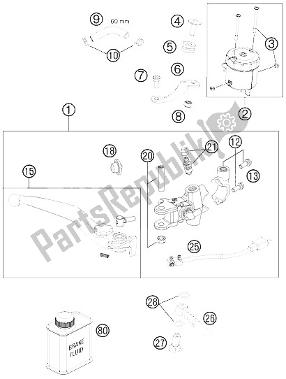 All parts for the Hand Break Cylinder of the KTM 990 Superm T Orange ABS France 2011