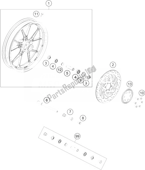 Toutes les pièces pour le Roue Avant du KTM RC 390 White ABS B D 14 Europe 2014