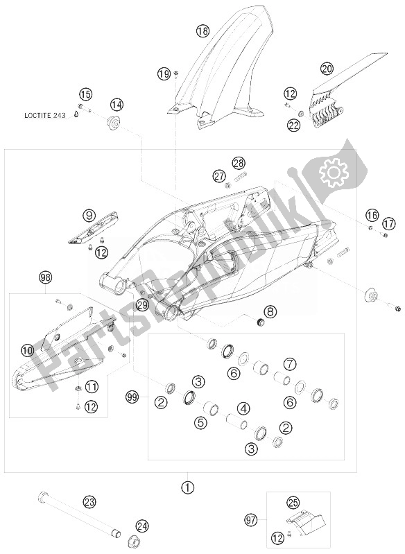 All parts for the Swing Arm of the KTM 1190 RC8 R Australia 2010