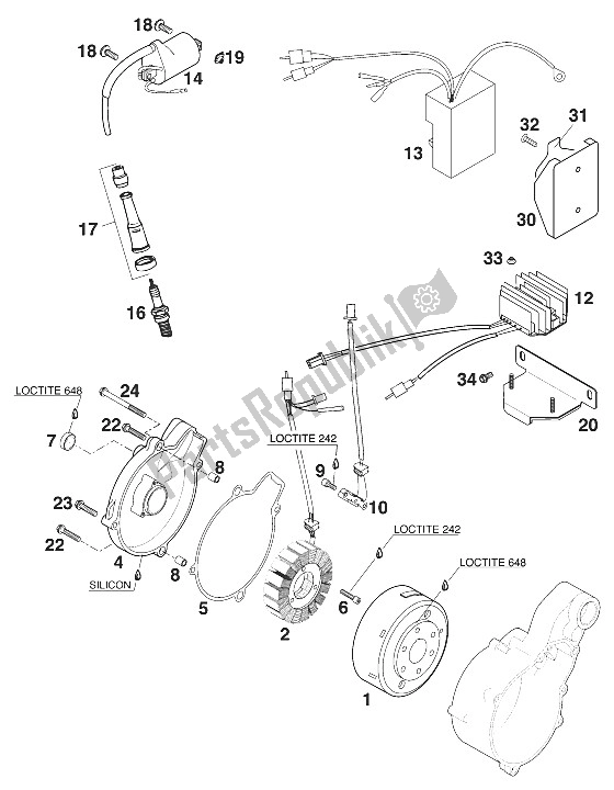 All parts for the Ignition System Kokusan Lc4-e Milit of the KTM 400 LSE 11 LT Blau Europe 1997