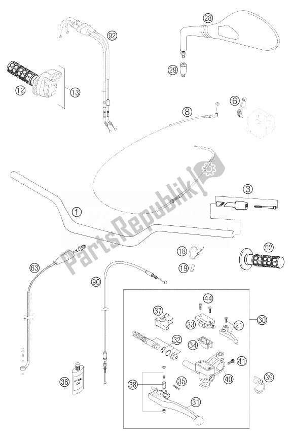 All parts for the Handlebar, Instruments of the KTM 640 Duke II Yellow United Kingdom 2004