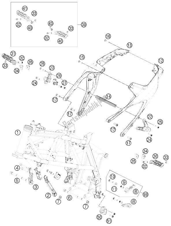 All parts for the Frame of the KTM 690 Duke White ABS China 2015