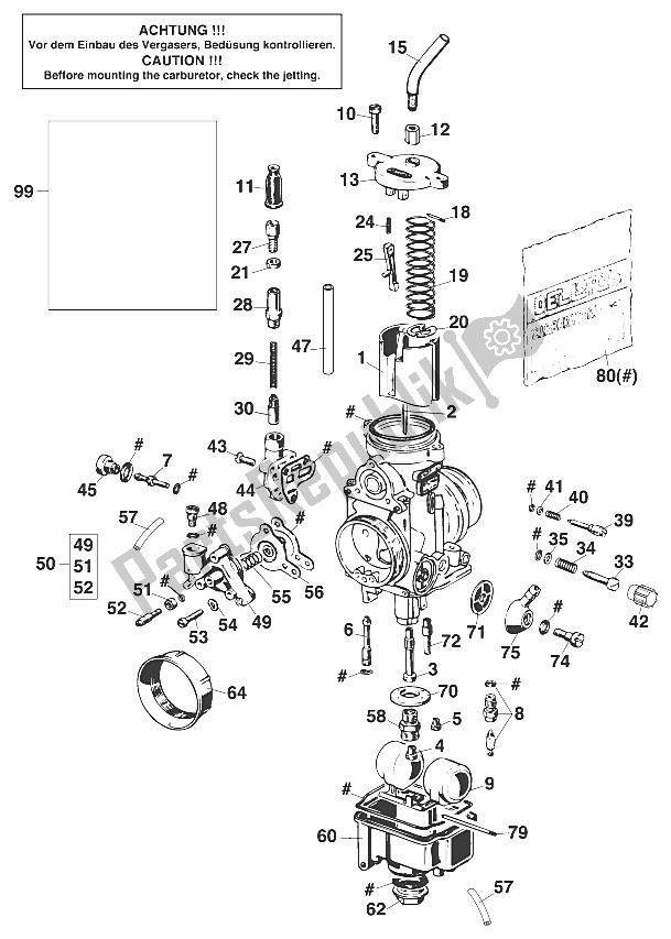 Tutte le parti per il Carburatore Dell Orto Phm38nd '97 del KTM 400 LSE 11 LT Blau Europe 1997