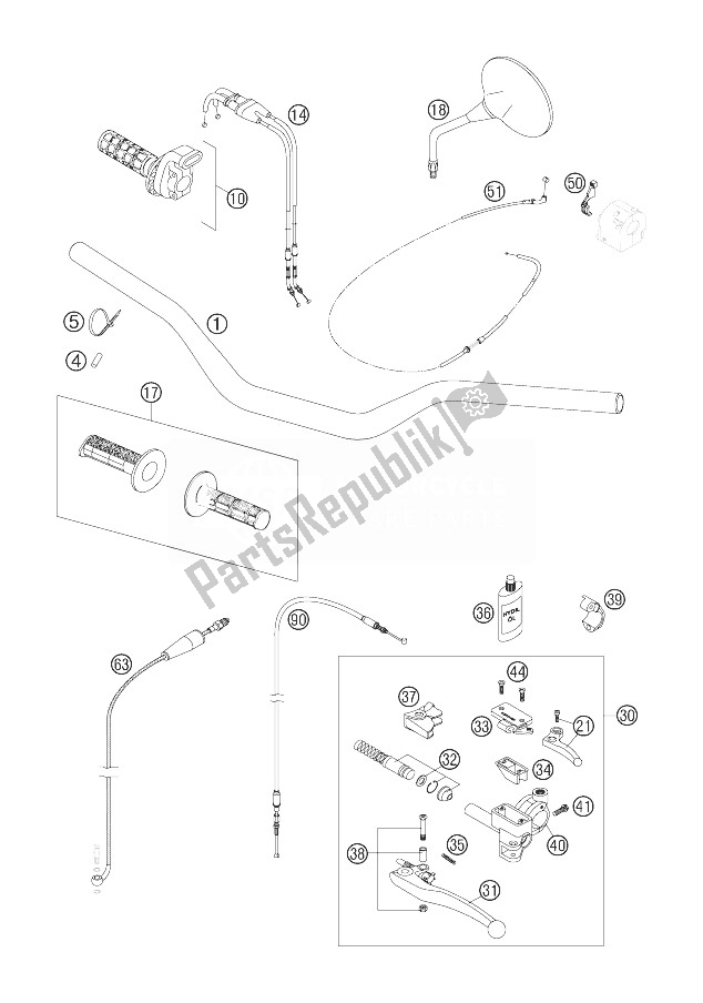 All parts for the Handlebar, Controls of the KTM 640 Adventure USA 2007