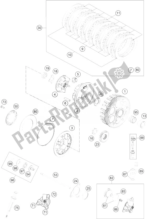 All parts for the Clutch of the KTM 250 EXC F Europe 2014