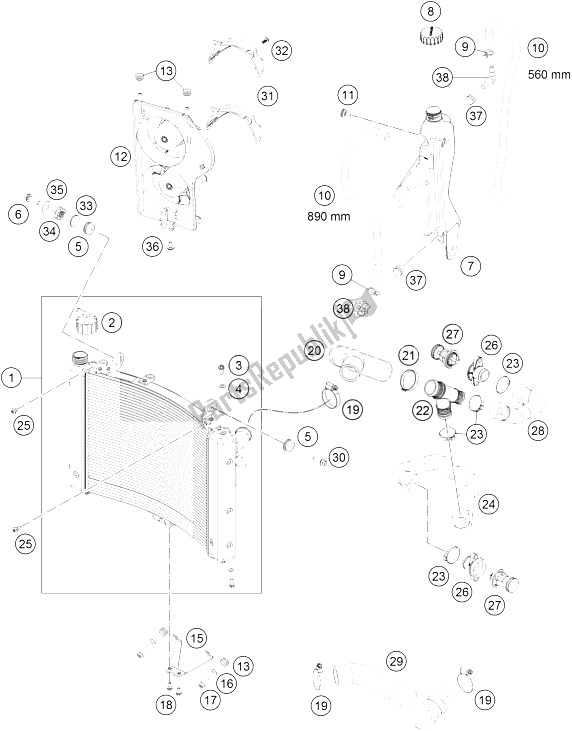 Todas las partes para Sistema De Refrigeración de KTM 1290 Super Duke GT Grey ABS 16 Japan 2016