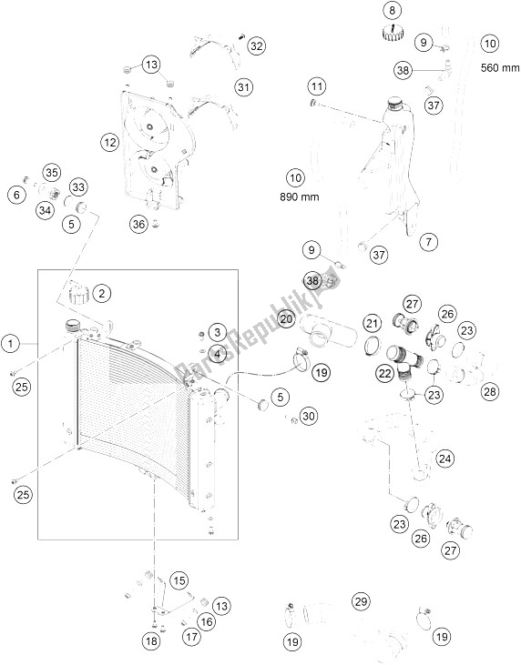 Toutes les pièces pour le Système De Refroidissement du KTM 1290 Super Duke GT OR ABS 16 Japan 2016