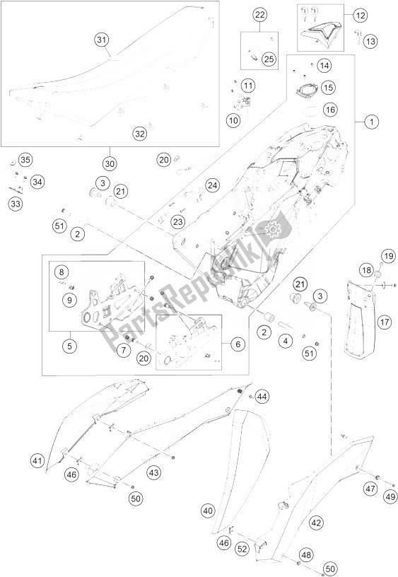 Todas las partes para Tanque, Asiento, Tapa de KTM 690 SMC USA 2010