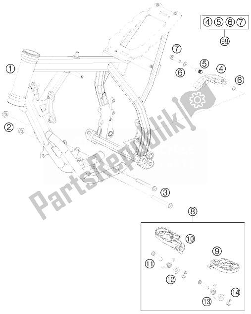 All parts for the Frame of the KTM 50 SX Europe 2010