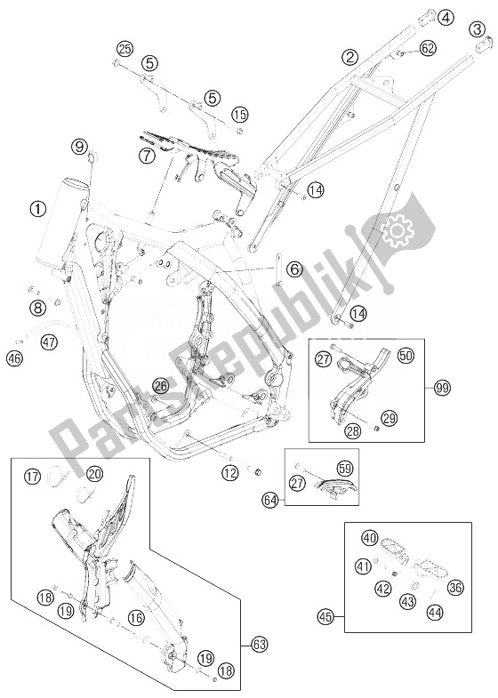 Todas as partes de Quadro, Armação do KTM 250 SX F Europe 2014