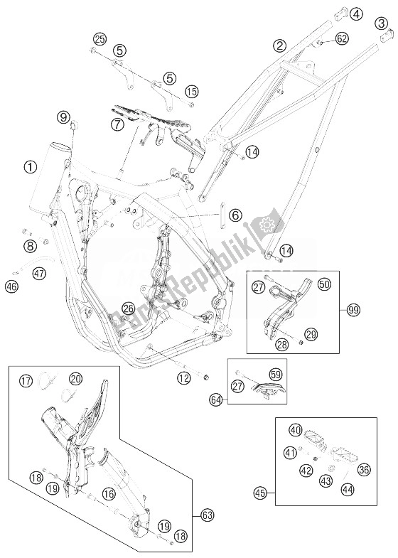 All parts for the Frame of the KTM 250 SX F USA 2013