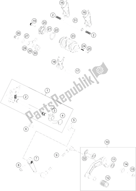 All parts for the Shifting Mechanism of the KTM 125 Duke Orange ABS B D 15 Europe 2015