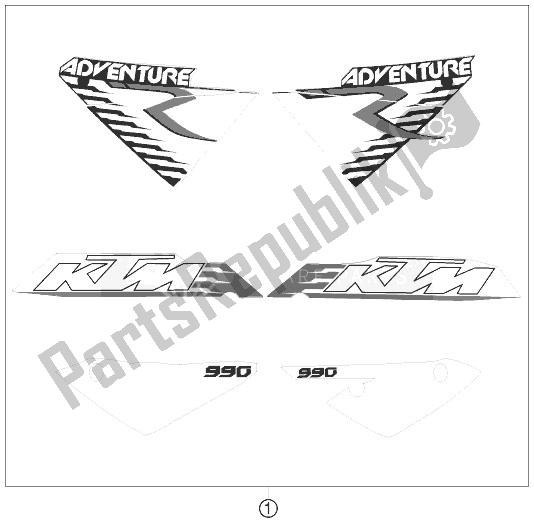 All parts for the Decal of the KTM 990 Adventure R Australia United Kingdom 2010