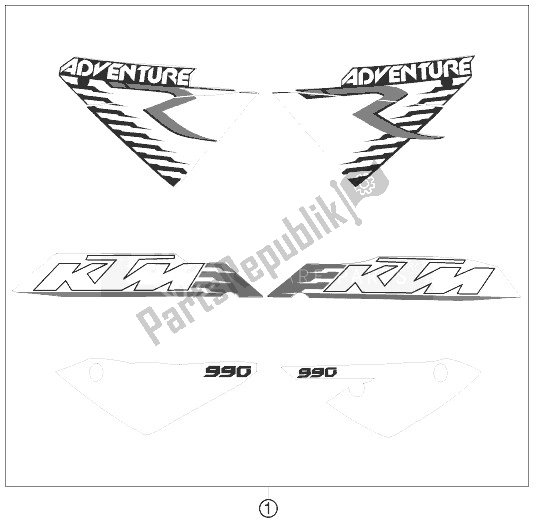 All parts for the Decal of the KTM 990 Adventure R Australia United Kingdom 2010