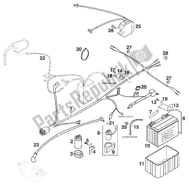 All parts for the Wire Harness Rear Duke '96 of the KTM 620 Duke 37 KW Europe 972661 1996