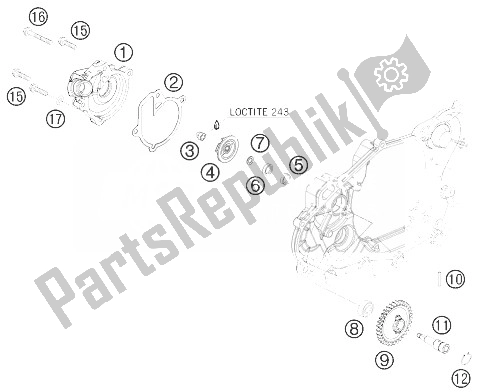 All parts for the Water Pump of the KTM 450 EXC USA 2010