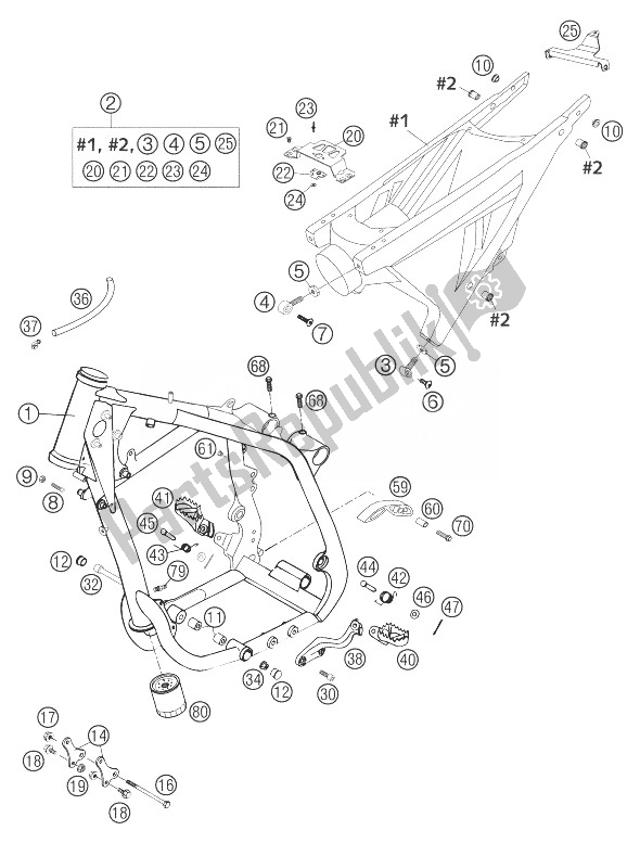 Alle onderdelen voor de Frame, Subframe 660 Sms van de KTM 660 SMS Europe 2004