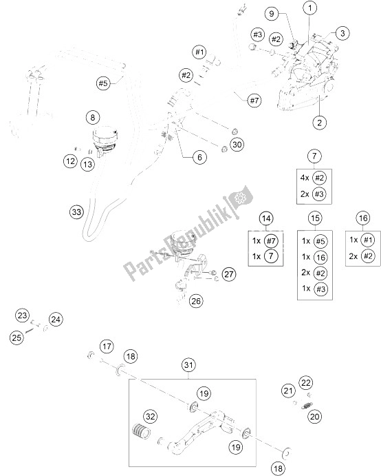 Toutes les pièces pour le étrier De Frein Arrière du KTM RC 125 White ABS Europe 2016