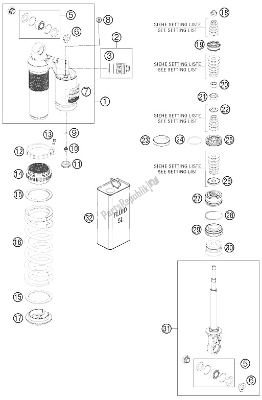 All parts for the Shock Absorber Disassembled of the KTM Freeride 350 Europe 2015