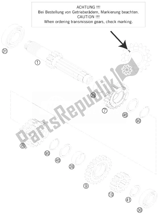 All parts for the Transmission I - Main Shaft of the KTM 200 EXC Australia 2013