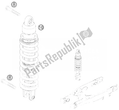 All parts for the Shock Absorber of the KTM 125 EXC Europe 2010