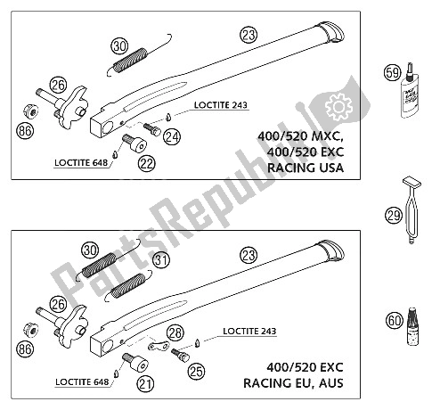 Todas las partes para Caballete Lateral Racing 2002 de KTM 250 EXC Racing Australia 2002