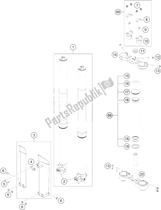 All parts for the Front Fork, Triple Clamp of the KTM Freeride E SM Europe 0 2016