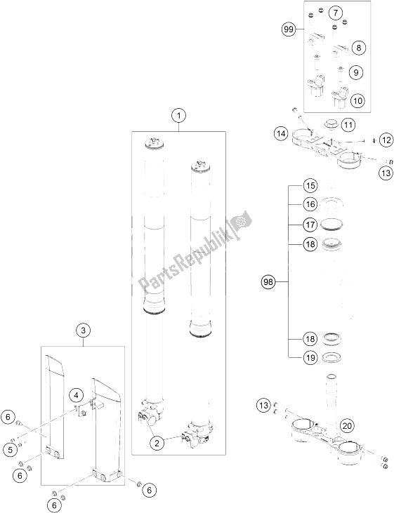 Tutte le parti per il Forcella Anteriore, Pinza Tripla del KTM Freeride E SX Europe 0 2015