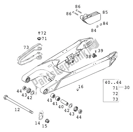 All parts for the Schwingarm 660 Rallye 2000 of the KTM 660 Rallye Europe 2000