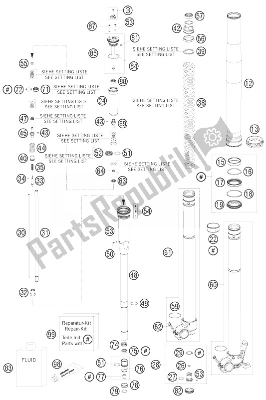 Toutes les pièces pour le Fourche Avant Démontée du KTM 300 XC USA 2010