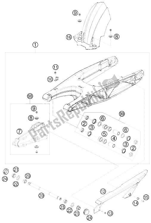 Tutte le parti per il Forcellone del KTM 690 Duke White Europe 2008