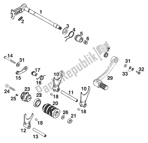 Tutte le parti per il Meccanismo Di Cambio Marcia Lc4 Sx, Sc, Sxc '99 del KTM 400 SXC USA 2000