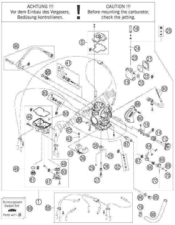 All parts for the Carburetor of the KTM 250 EXC F Australia 2008