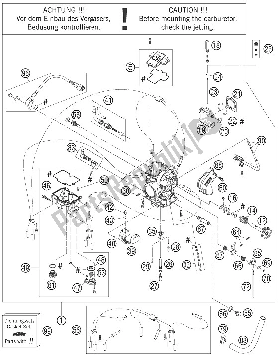 All parts for the Carburetor of the KTM 250 EXC F SIX Days Europe 2009