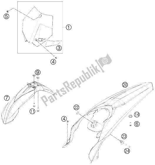 All parts for the Mask, Fenders of the KTM 250 SX Europe 2012