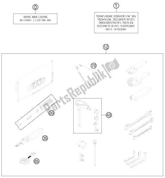 All parts for the Accessories Kit of the KTM 990 Super Duke R Europe 2012