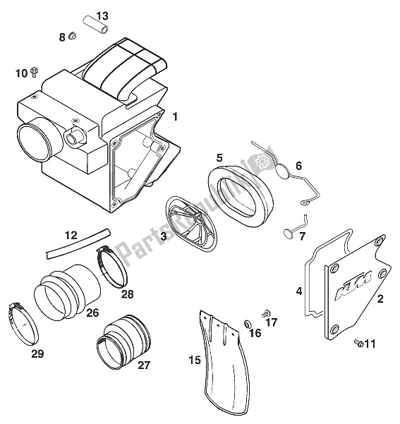 All parts for the Air Filter Box Egs-e, Lse '97 of the KTM 400 EGS E 29 KW 11 LT Blau Europe 1997