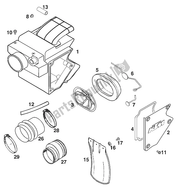 All parts for the Air Filter Box Egs-e, Lse '97 of the KTM 400 RXC E USA 1997